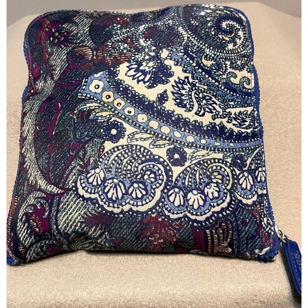 Chicos Blue Paisley Expandable Travel‎ Tote Bag Lightweight Foldable Nylon